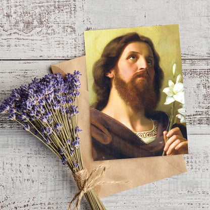 Cartolina San Giuseppe. Sul retro "San Giuseppe, tutti speriamo e confidiamo in te"