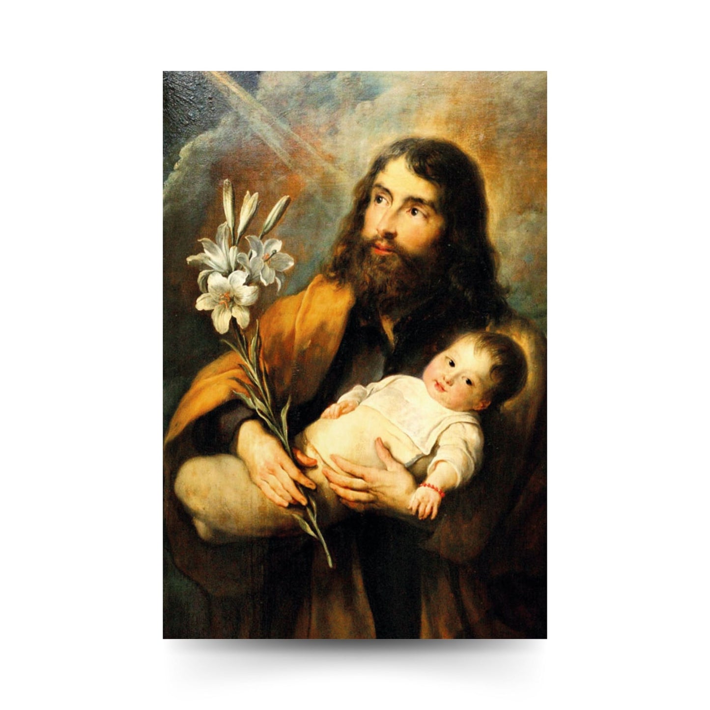 Cartolina San Giuseppe e Gesù Bambino. Sul retro "San Giuseppe, insegnaci il silenzio"
