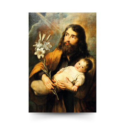 Cartolina San Giuseppe e Gesù Bambino. Sul retro "San Giuseppe, insegnaci il silenzio"