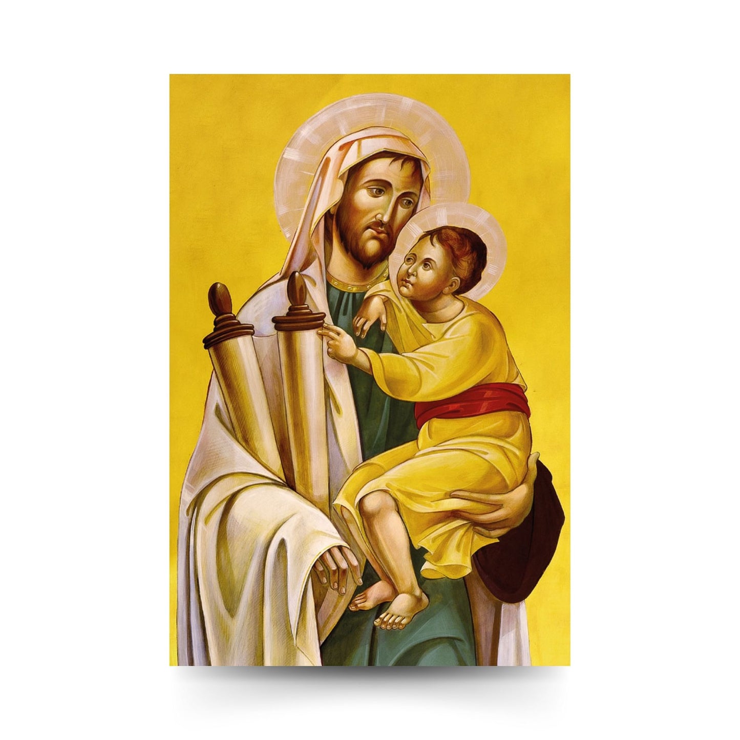 Cartolina San Giuseppe e Gesù Bambino. Sul retro "Per imitare San Giuseppe"