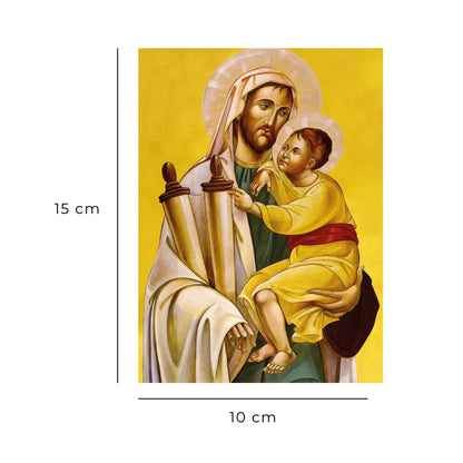 Cartolina San Giuseppe e Gesù Bambino. Sul retro "Per imitare San Giuseppe"
