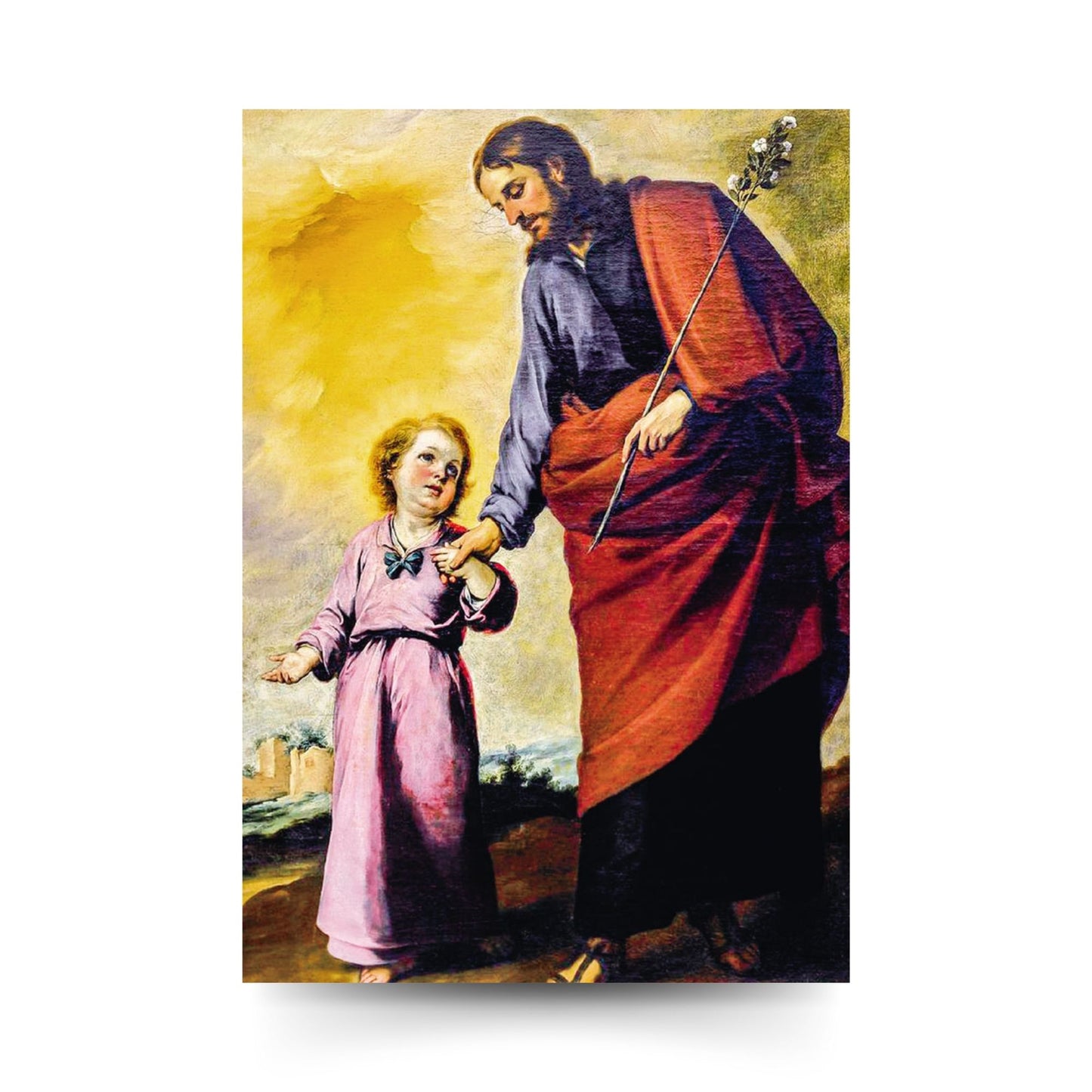 Cartolina San Giuseppe e Gesù Bambino. Sul retro "Un giovane a San Giuseppe"