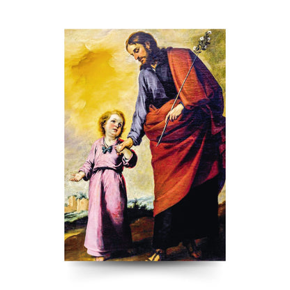 Cartolina San Giuseppe e Gesù Bambino. Sul retro "Un giovane a San Giuseppe"