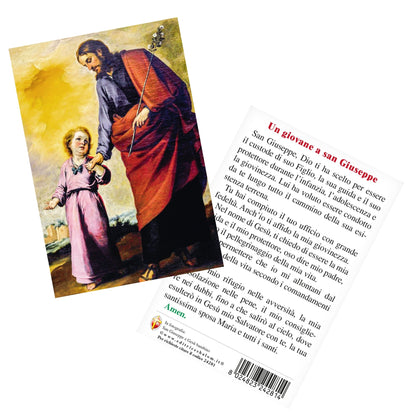 Cartolina San Giuseppe e Gesù Bambino. Sul retro "Un giovane a San Giuseppe"