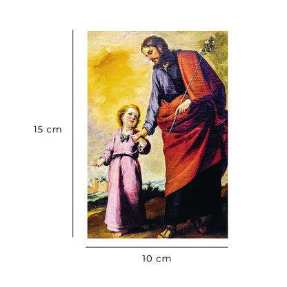 Cartolina San Giuseppe e Gesù Bambino. Sul retro "Un giovane a San Giuseppe"