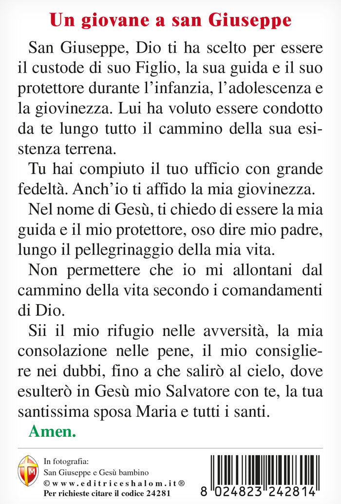 Cartolina San Giuseppe e Gesù Bambino. Sul retro "Un giovane a San Giuseppe"