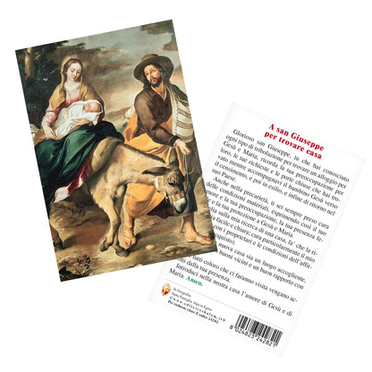 Cartolina Fuga in Egitto. Sul retro "A San Giuseppe per trovare casa"