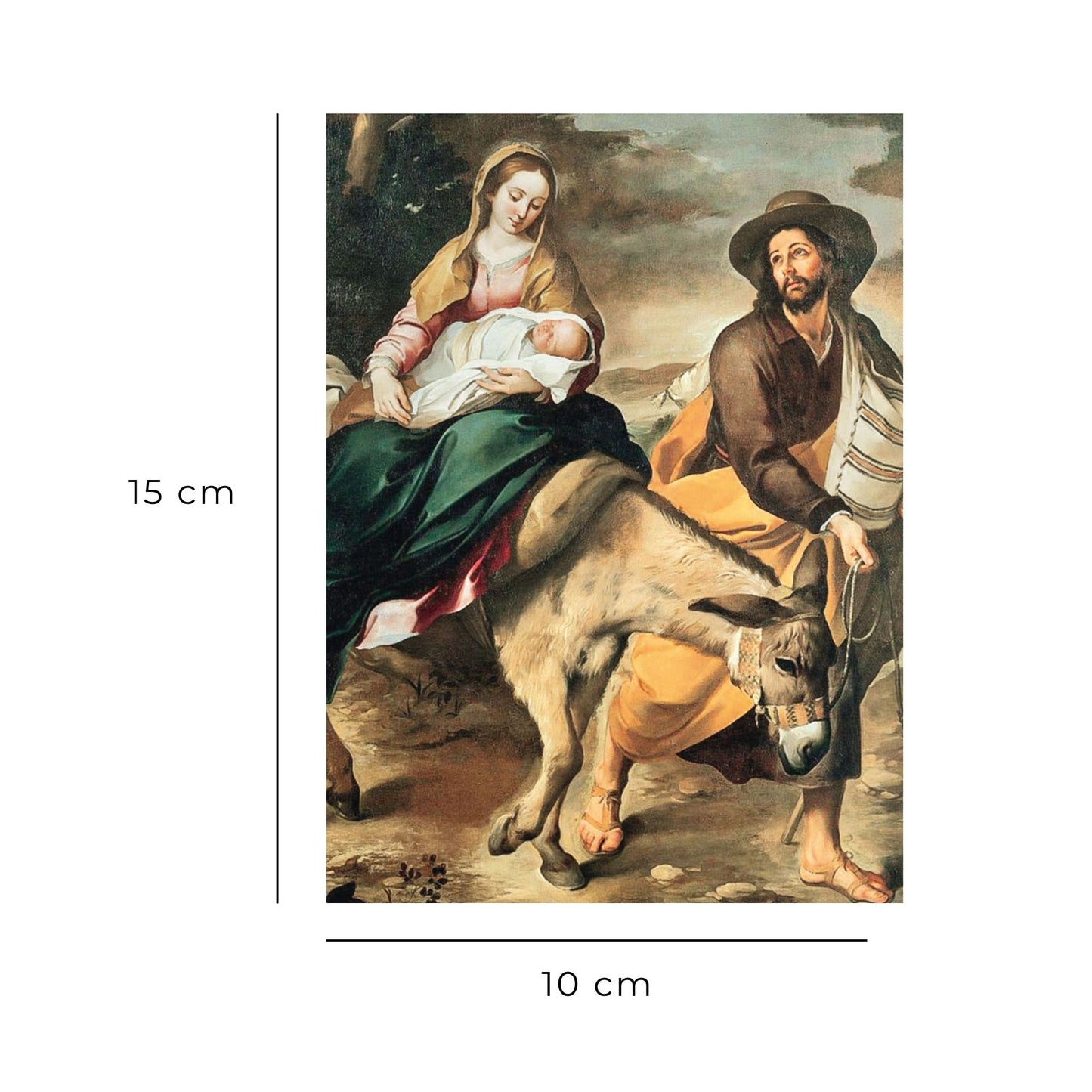 Cartolina Fuga in Egitto. Sul retro "A San Giuseppe per trovare casa"