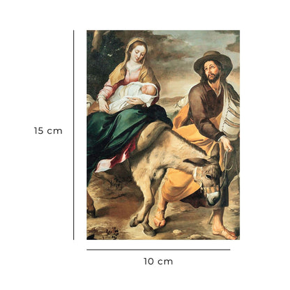 Cartolina Fuga in Egitto. Sul retro "A San Giuseppe per trovare casa"