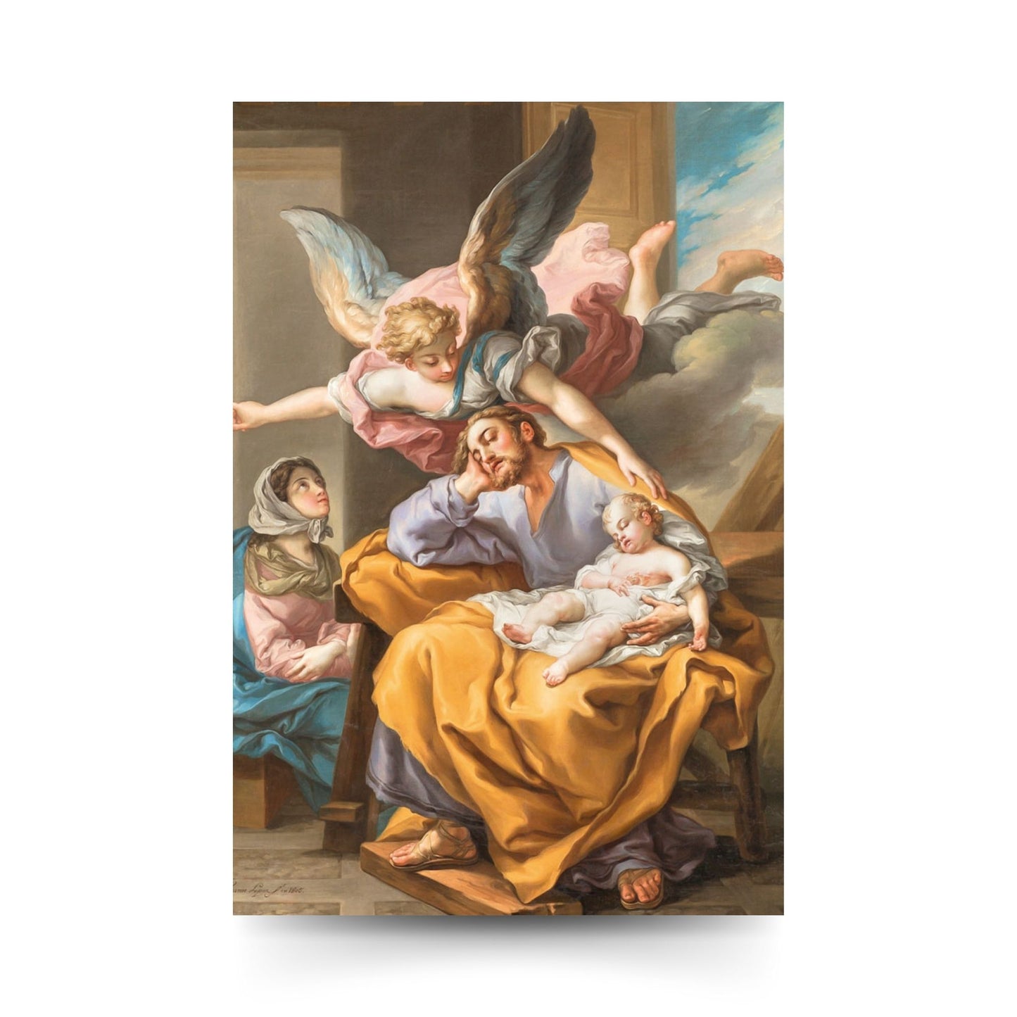 Cartolina Santa Famiglia. Sul retro "A San Giuseppe dormiente"