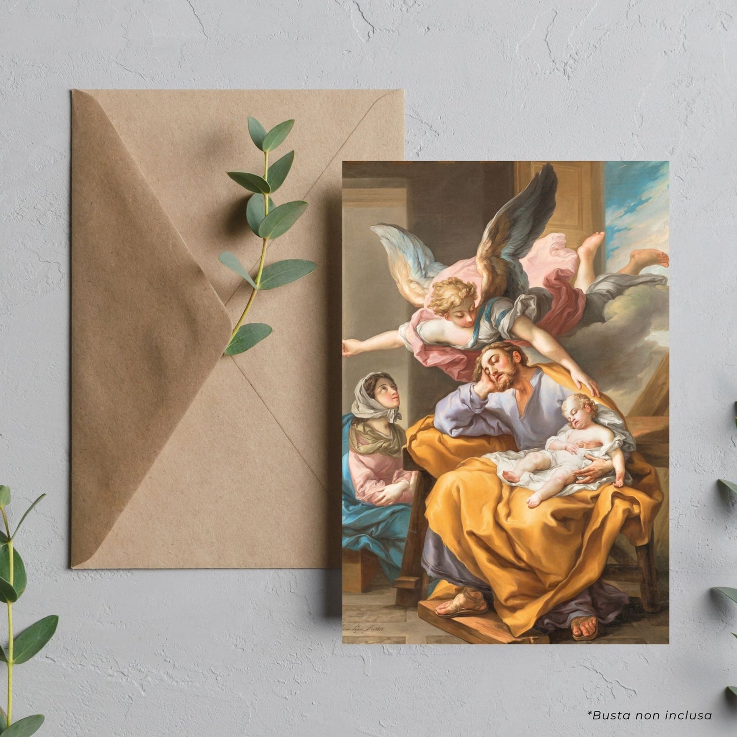 Cartolina Santa Famiglia. Sul retro "A San Giuseppe dormiente"