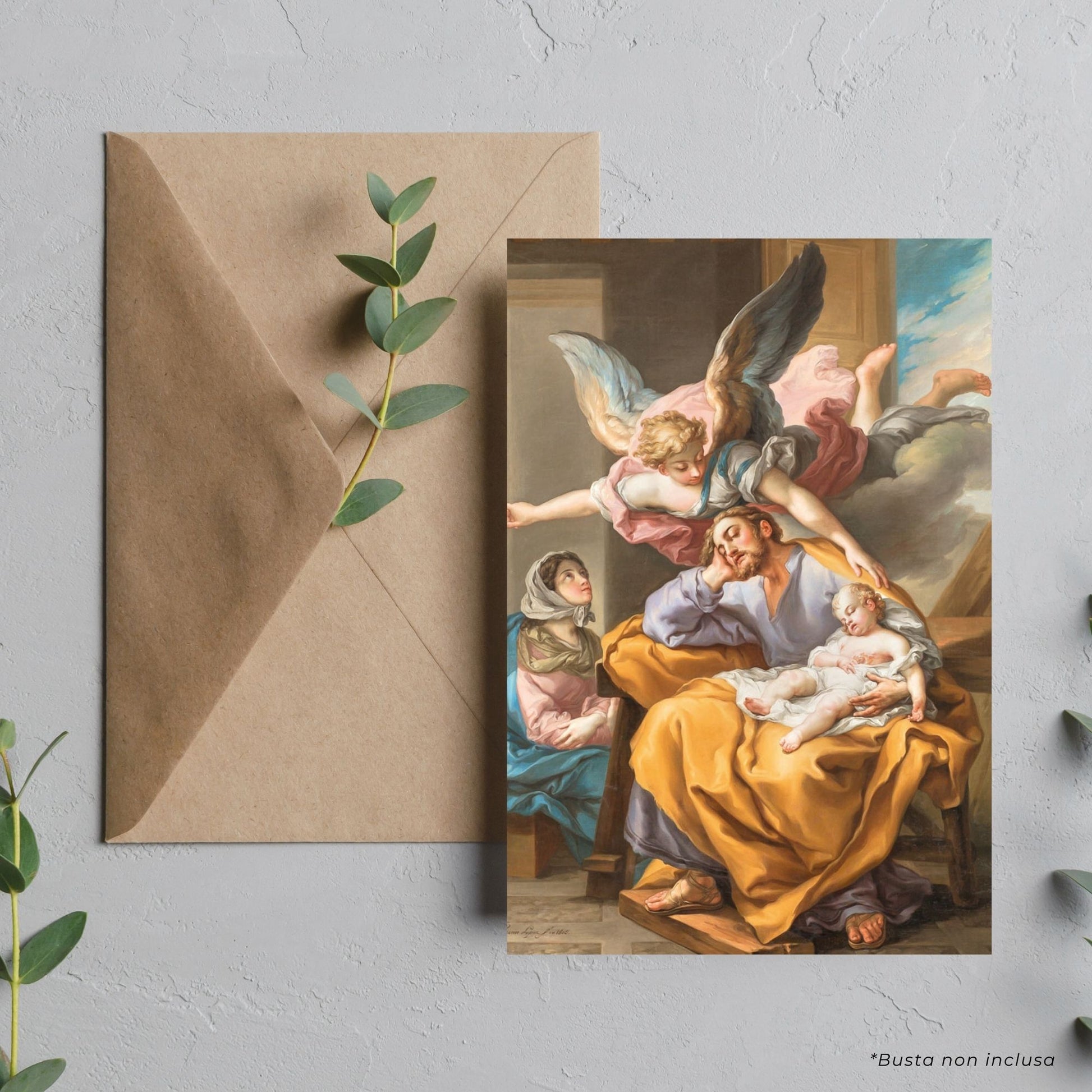 Cartolina Santa Famiglia. Sul retro "A San Giuseppe dormiente"