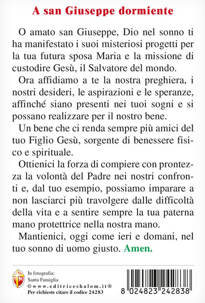 Cartolina Santa Famiglia. Sul retro "A San Giuseppe dormiente"