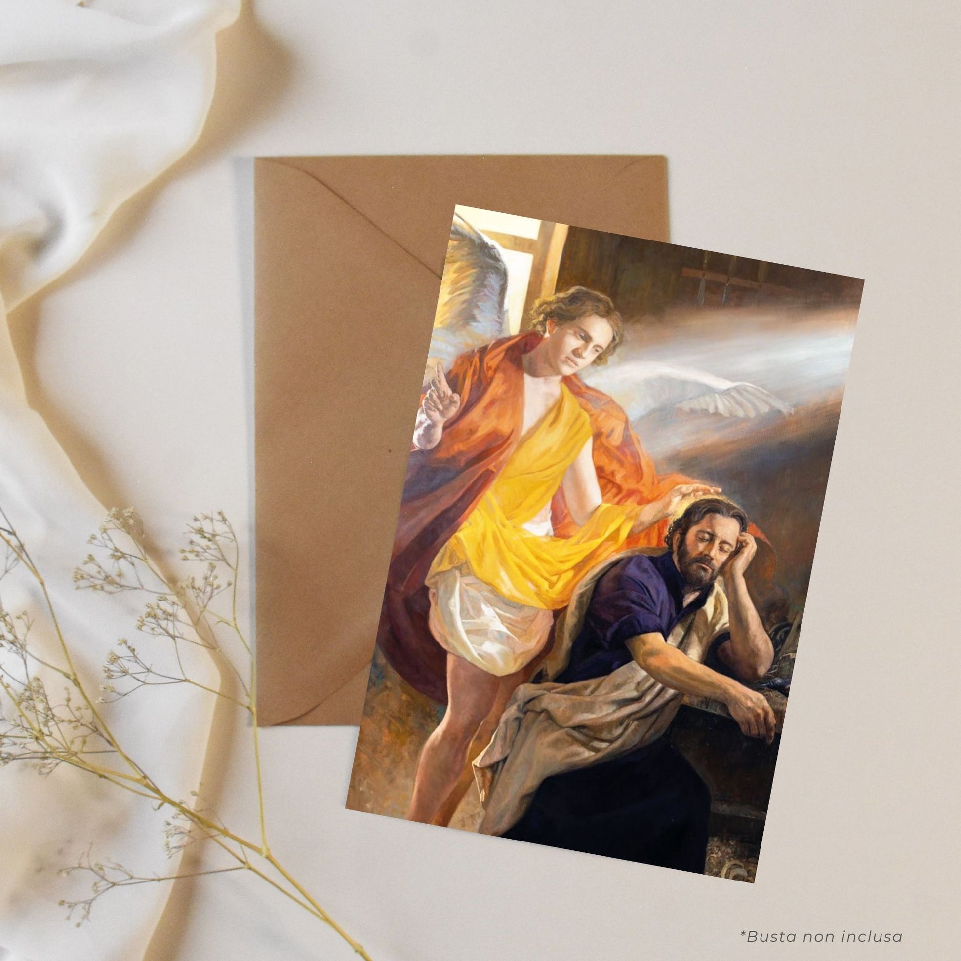 Cartolina San Giuseppe dormiente. Sul retro "A San Giuseppe che "dorme" "