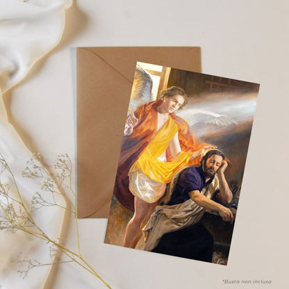 Cartolina San Giuseppe dormiente. Sul retro "A San Giuseppe che "dorme" "