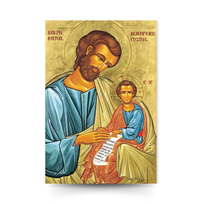 Cartolina Icona San Giuseppe e Gesù Bambino. Sul retro "Consacrazione della famiglia a San Giuseppe nel giorno della sua festa"