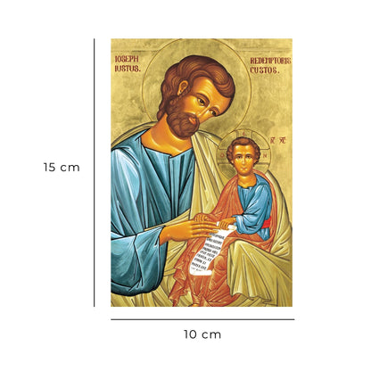 Cartolina Icona San Giuseppe e Gesù Bambino. Sul retro "Consacrazione della famiglia a San Giuseppe nel giorno della sua festa"
