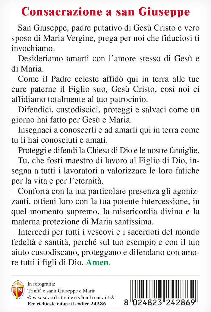 Cartolina Trinità e santi Giuseppe e Maria. Sul retro "Consacrazione a San Giuseppe"