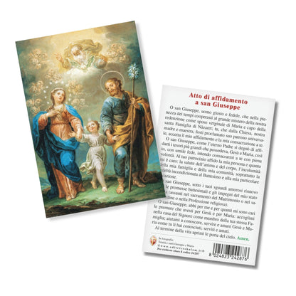Cartolina Trinità e Santi Giuseppe e Maria. Sul retro "Atto di affidamento a san Giuseppe"