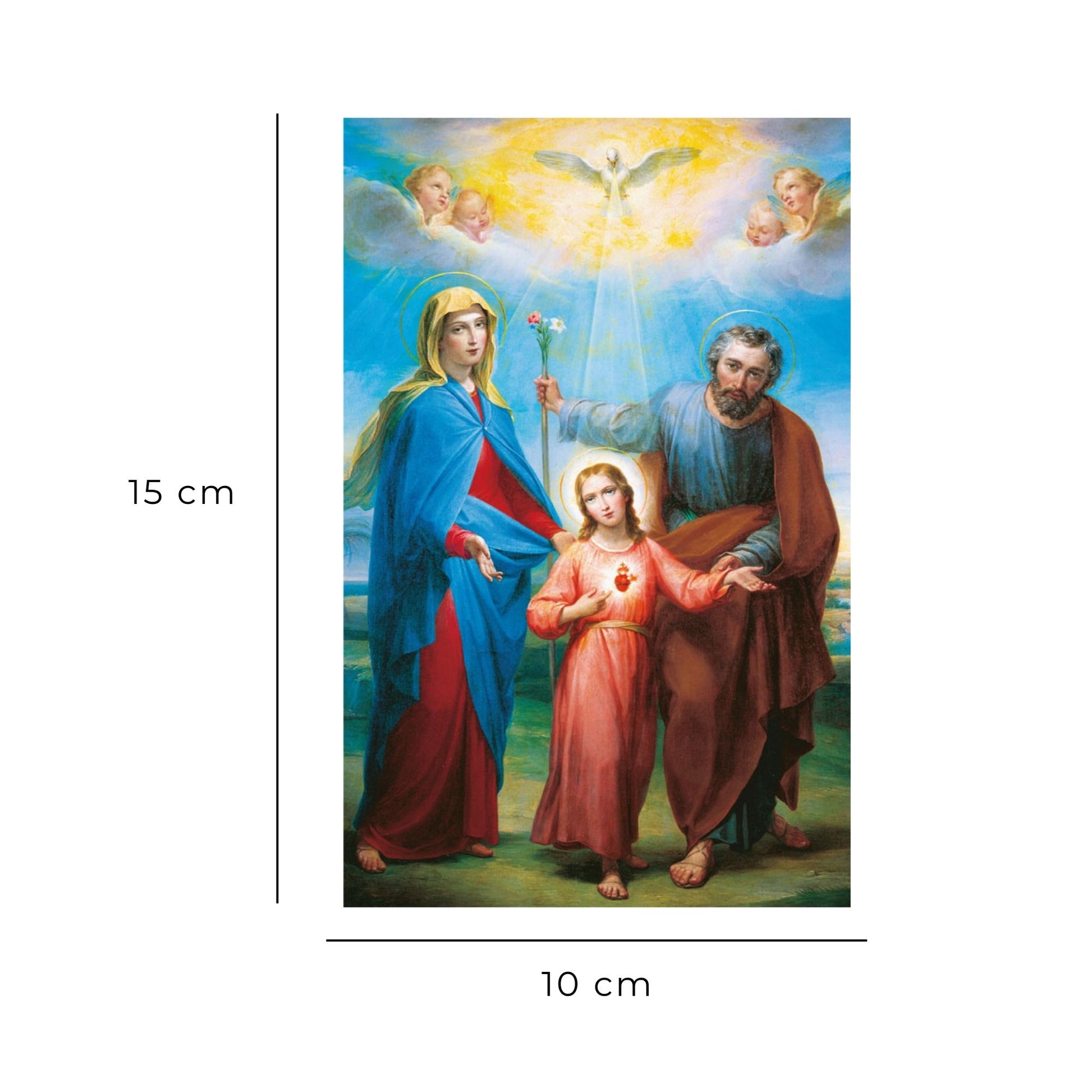 Cartolina Santa Famiglia. Sul retro "Consacrazione a Maria Santissima e a San Giuseppe"