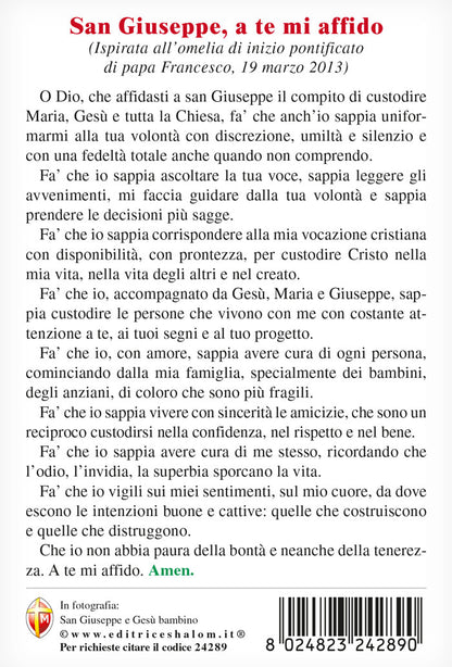 Cartolina San Giuseppe e Gesù Bambino. Sul retro "San Giuseppe, a te mi affido"