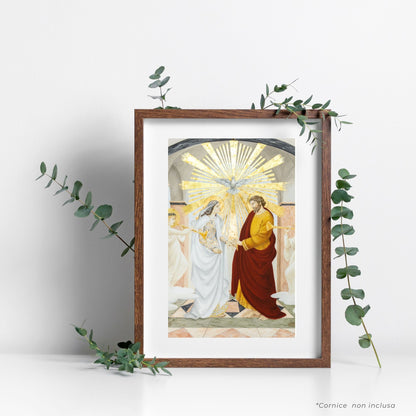 Cartolina Santi Sposi Maria e Giuseppe. Sul retro "Preghiera degli sposi nel giorno della festa di san Giuseppe"