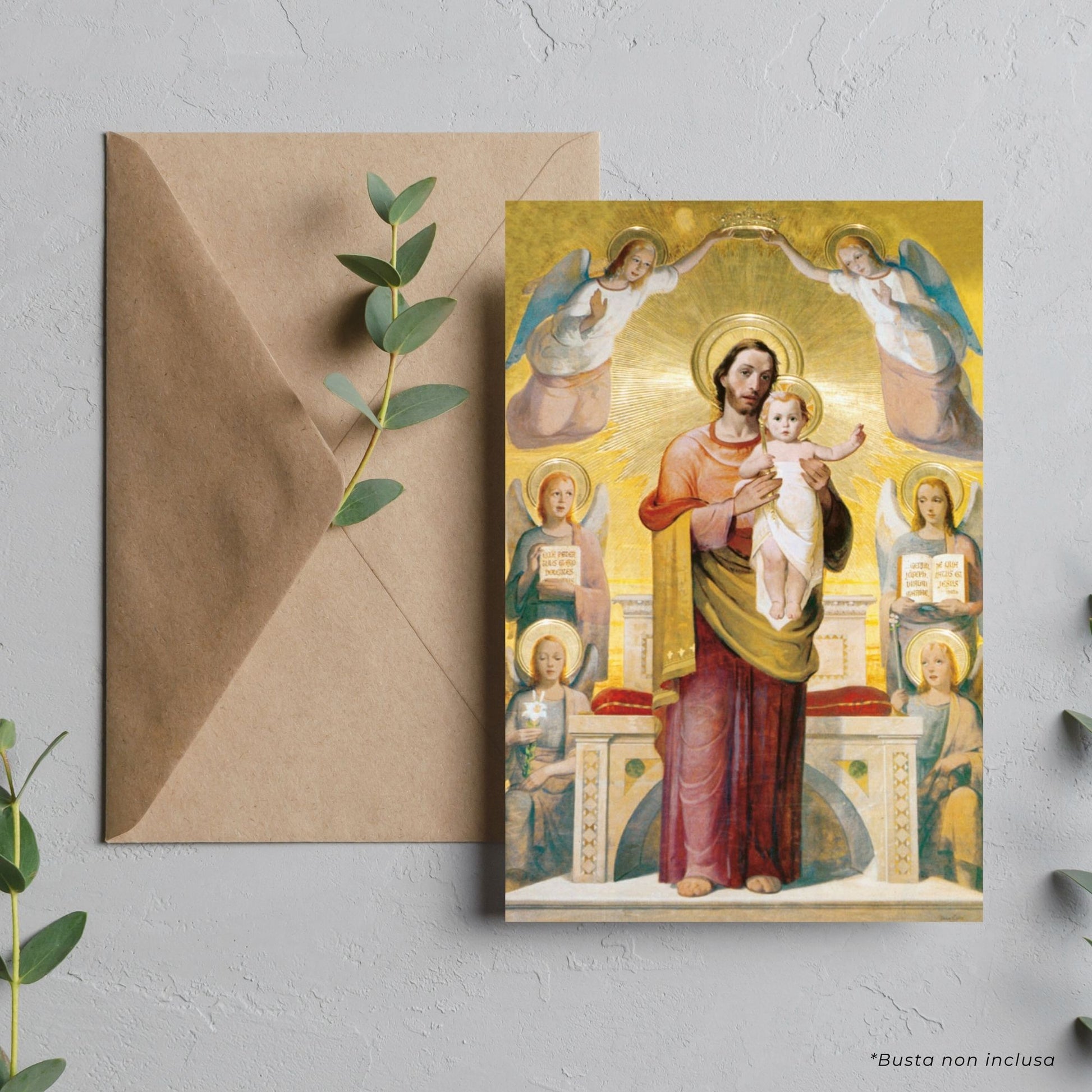 Cartolina San Giuseppe e Gesù Bambino. Sul retro "O caro san Giuseppe"
