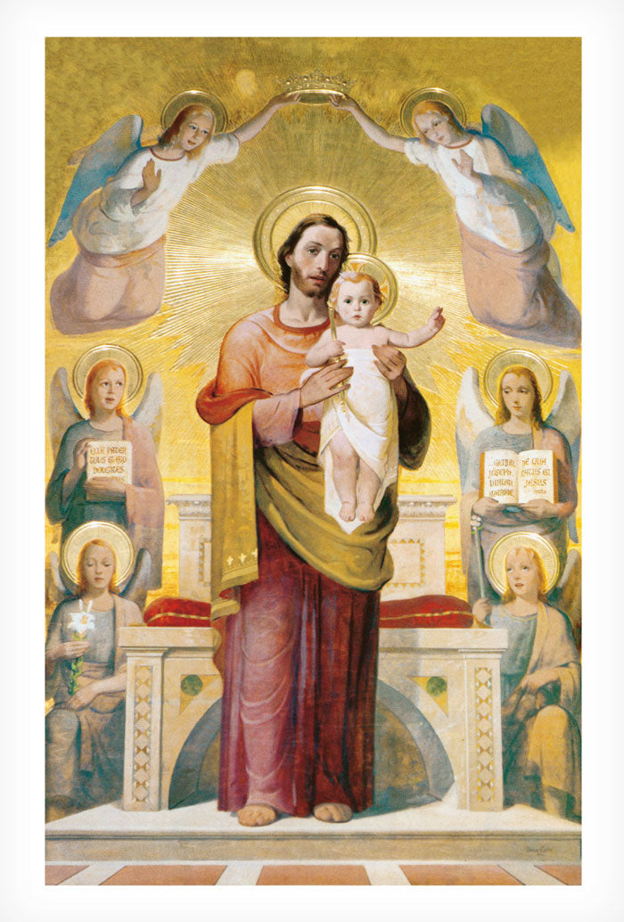 Cartolina San Giuseppe e Gesù Bambino. Sul retro "O caro san Giuseppe"