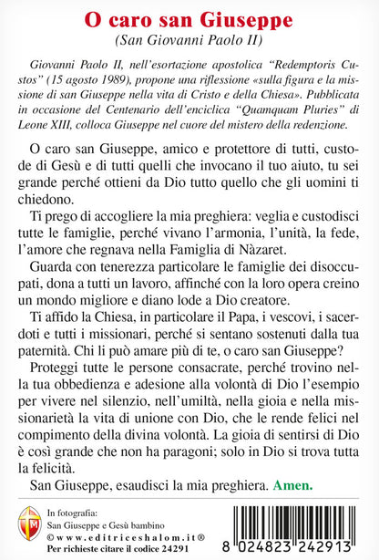Cartolina San Giuseppe e Gesù Bambino. Sul retro "O caro san Giuseppe"