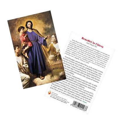 Cartolina San Giuseppe patrono della Chiesa. Sul retro "Benedici la Chiesa"
