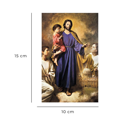 Cartolina San Giuseppe patrono della Chiesa. Sul retro "Benedici la Chiesa"
