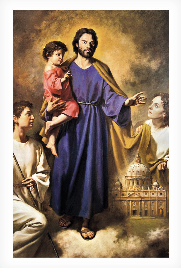 Cartolina San Giuseppe patrono della Chiesa. Sul retro "Benedici la Chiesa"