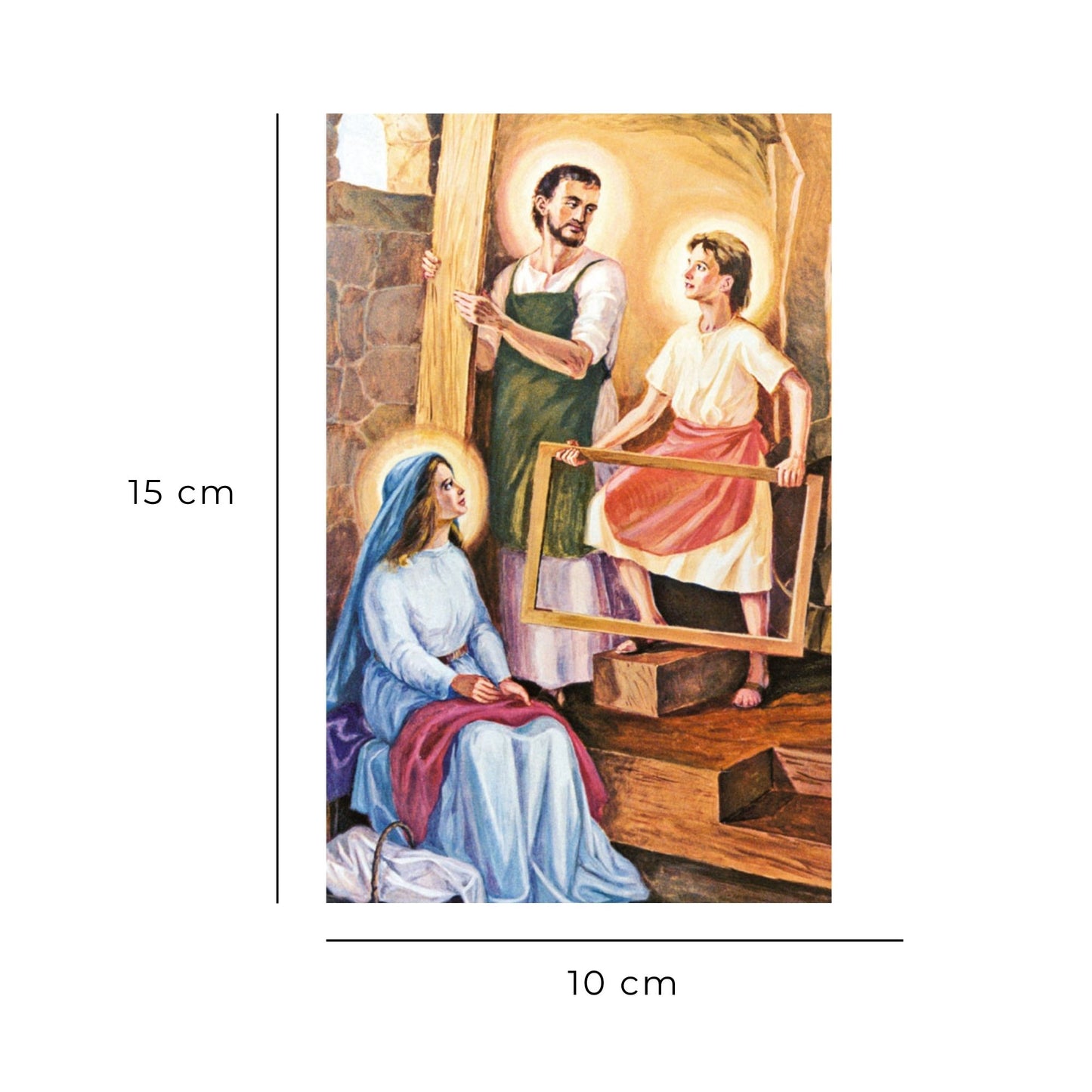Cartolina Santa Famiglia. Sul retro "San Giuseppe, vicino a ogni lavoratore"