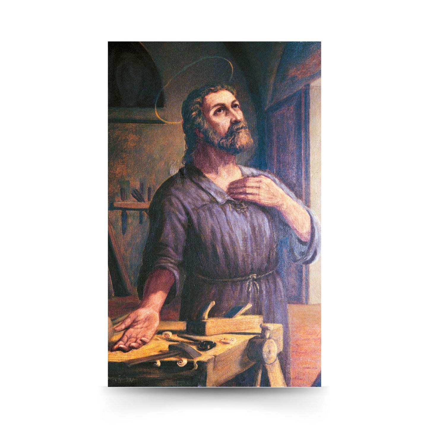 Cartolina San Giuseppe lavoratore. Sul retro "Patrono dei lavoratori"