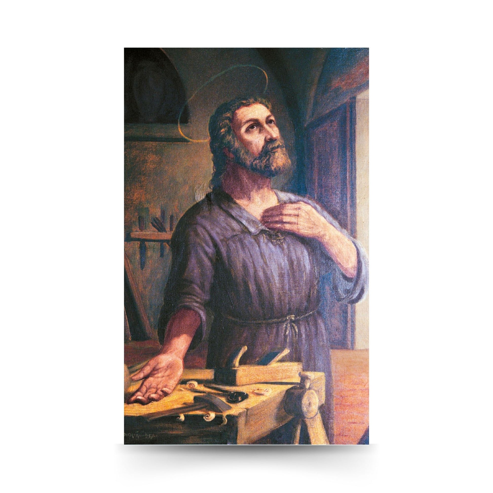 Cartolina San Giuseppe lavoratore. Sul retro "Patrono dei lavoratori"