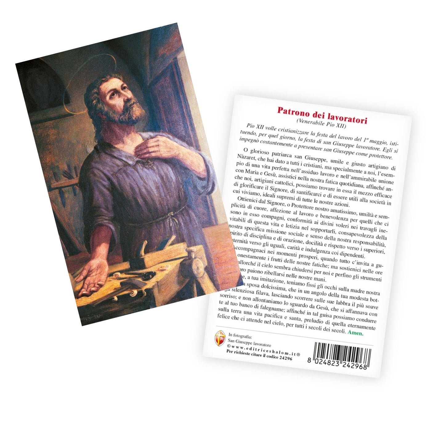 Cartolina San Giuseppe lavoratore. Sul retro "Patrono dei lavoratori"