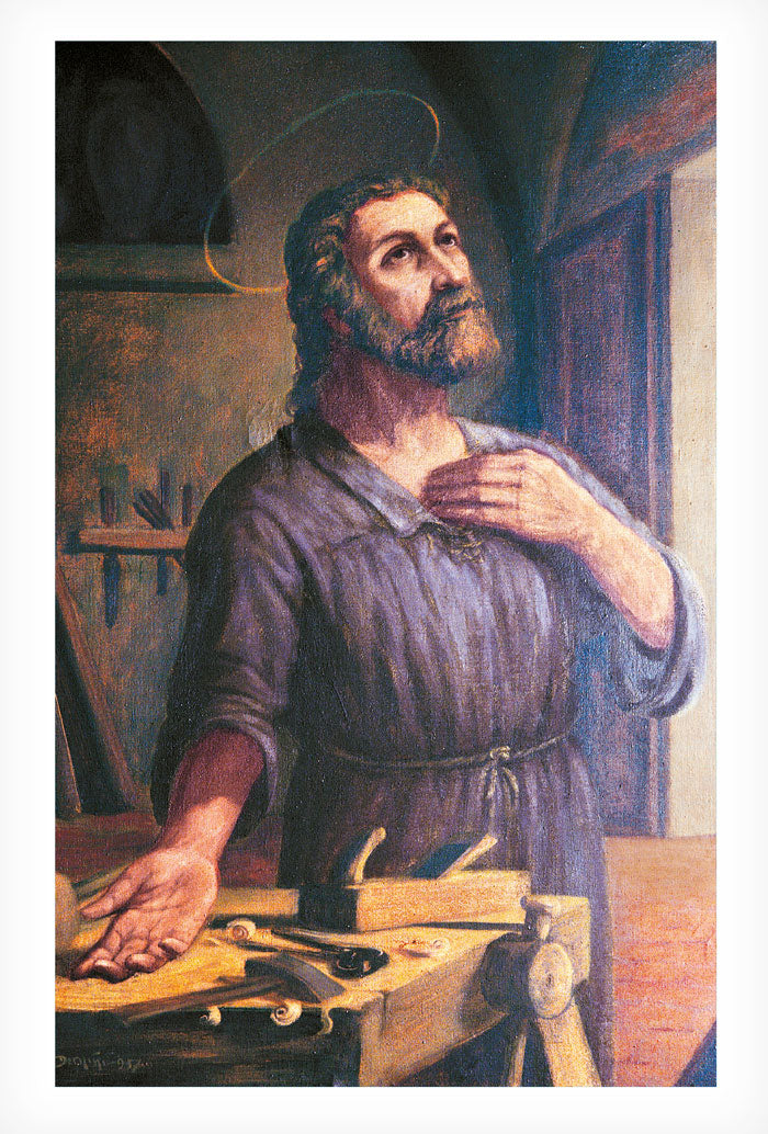 Cartolina San Giuseppe lavoratore. Sul retro "Patrono dei lavoratori"