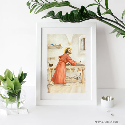 Cartolina San Giuseppe lavoratore. Sul retro "San Giuseppe, modello dei lavoratori"