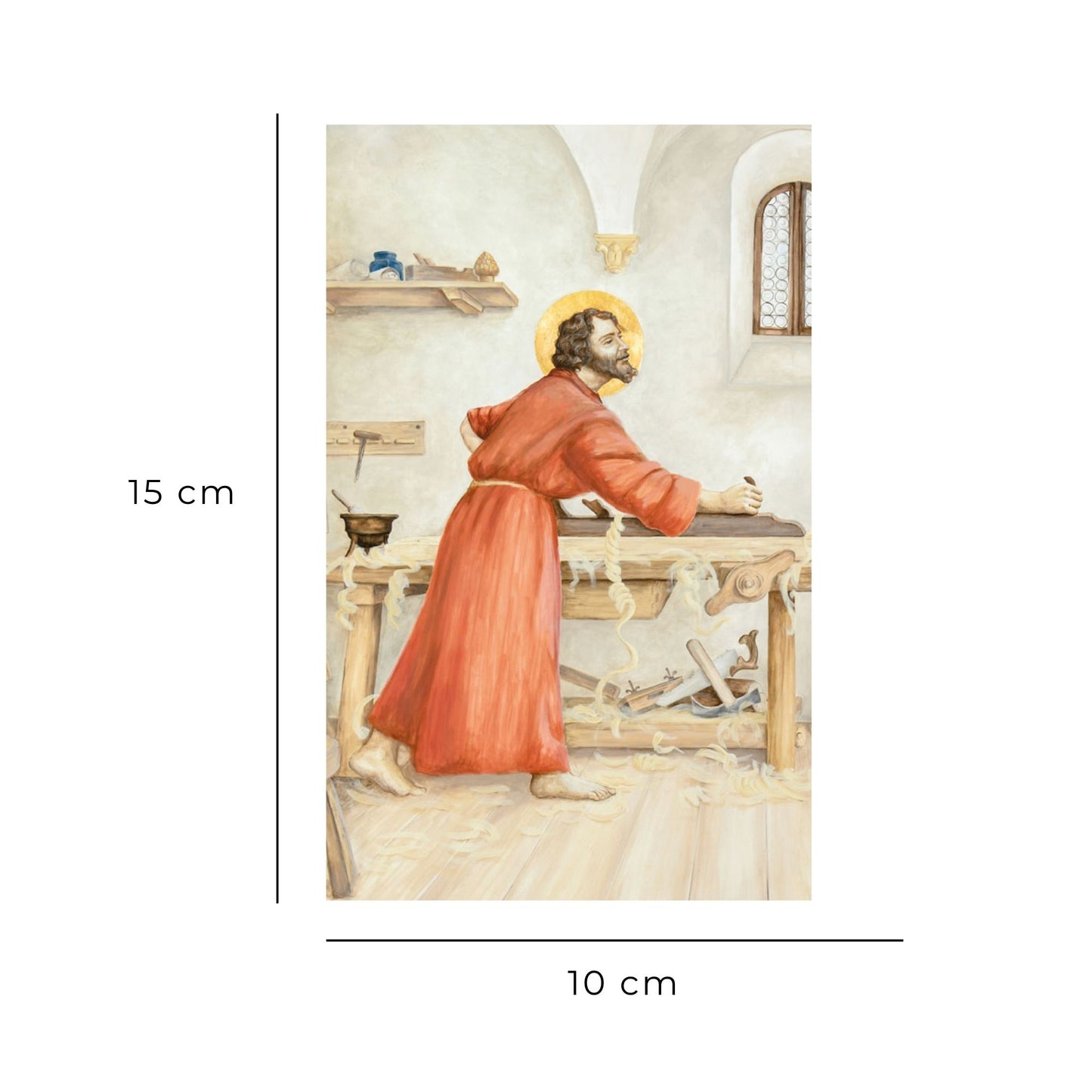 Cartolina San Giuseppe lavoratore. Sul retro "San Giuseppe, modello dei lavoratori"
