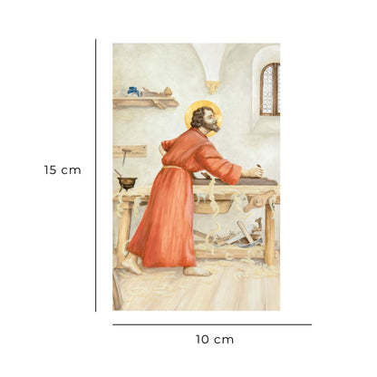 Cartolina San Giuseppe lavoratore. Sul retro "San Giuseppe, modello dei lavoratori"