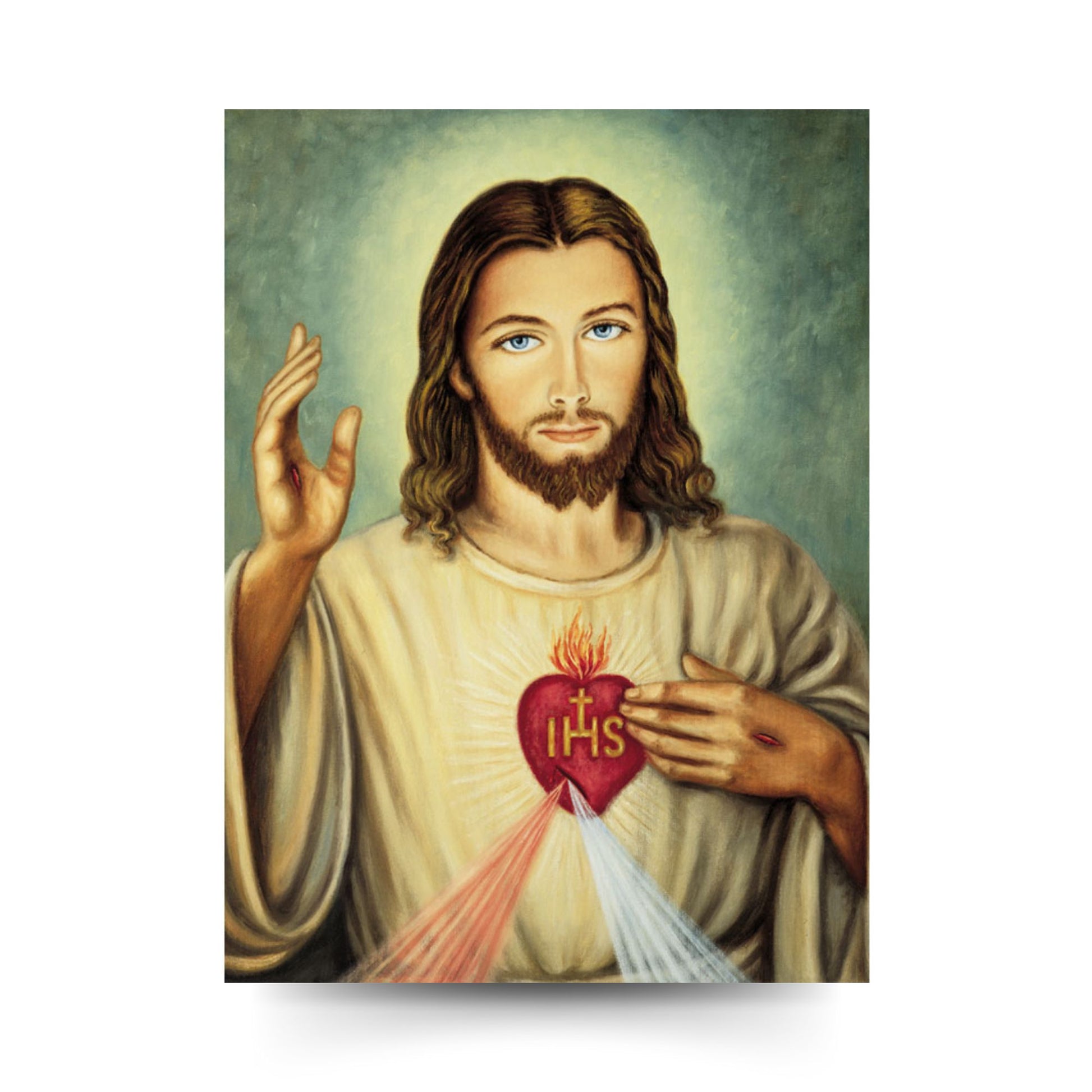 Cartolina sacro cuore misericordioso di Gesù. Retro bianco