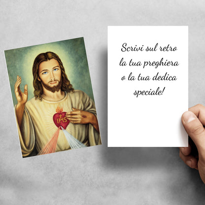 Cartolina sacro cuore misericordioso di Gesù. Retro bianco