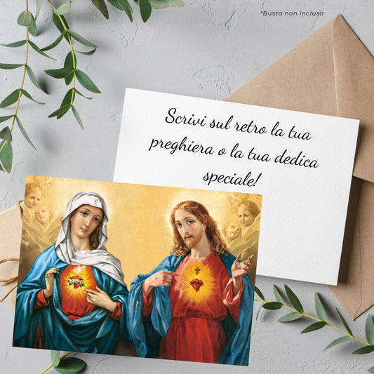 Cartolina sacri cuori di Gesù e Maria. Retro bianco