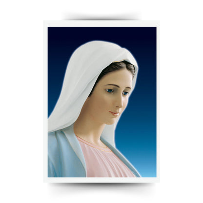 Cartolina beata Vergine Maria profilo con bordo bianco. Retro bianco  
