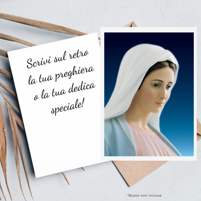 Cartolina beata Vergine Maria profilo con bordo bianco. Retro bianco  