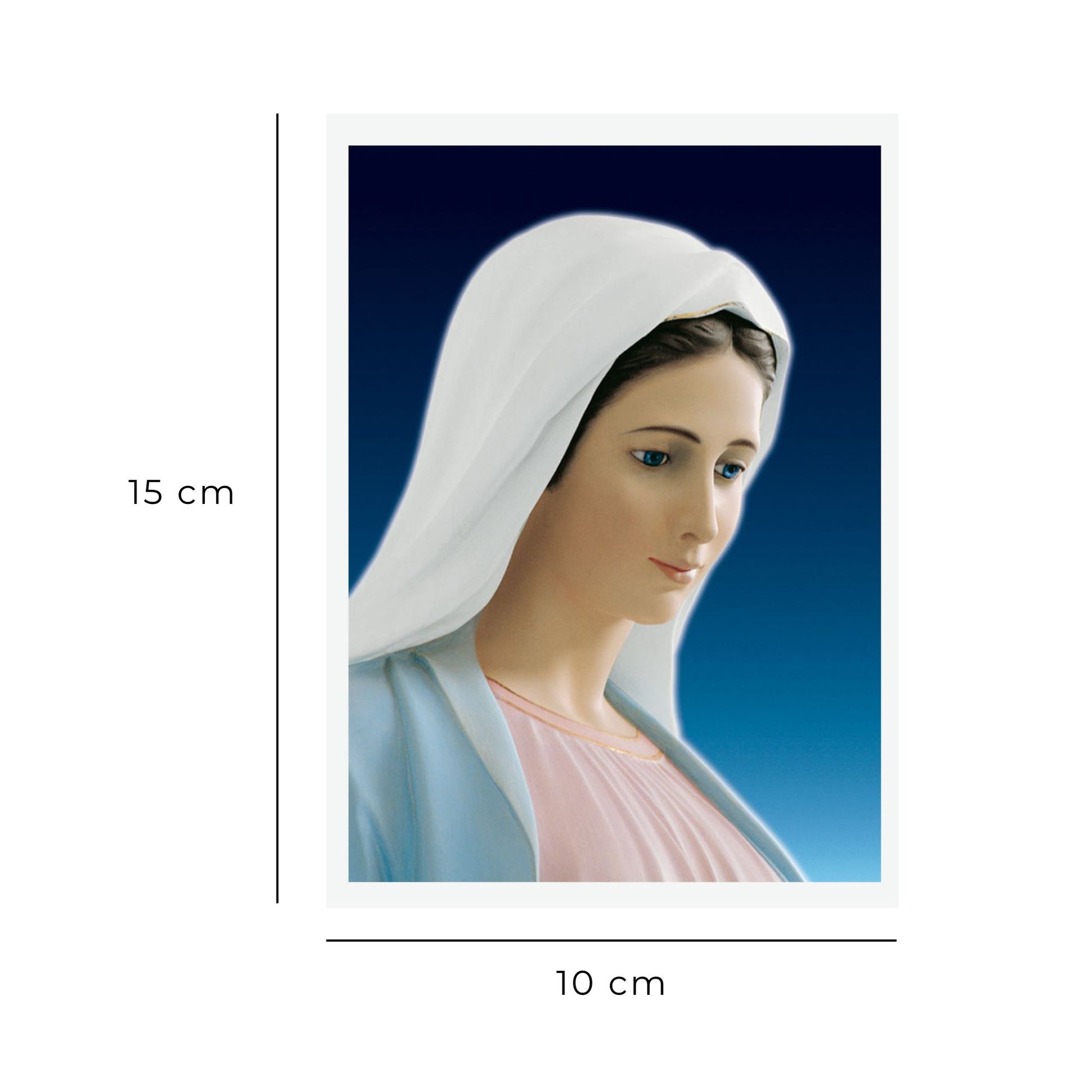Cartolina beata Vergine Maria profilo con bordo bianco. Retro bianco  