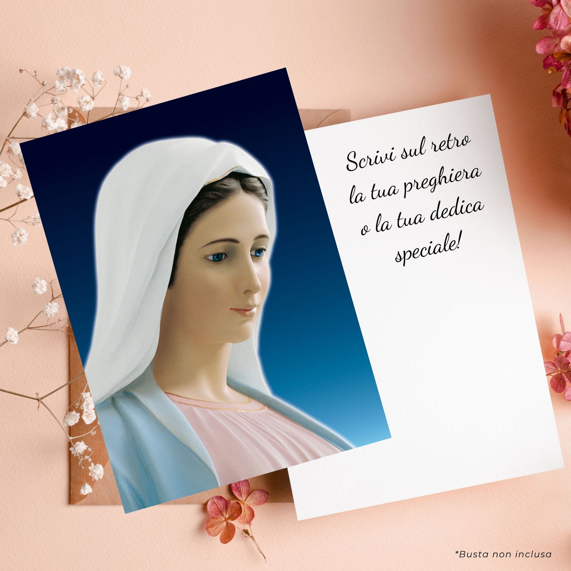 Cartolina beata Vergine Maria profilo. Retro bianco  