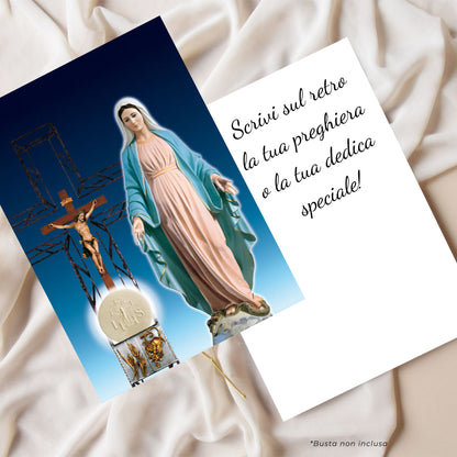 Cartolina beata Vergine Maria con crocifisso e tabernacolo. Retro bianco