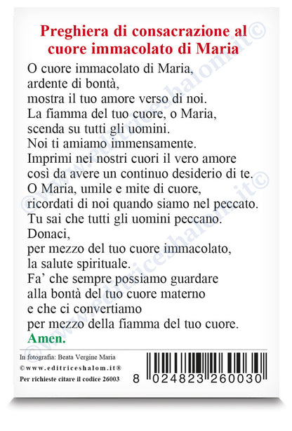 Santino Madonna frontale "Preghiera consacrazione al cuore immacolato di Maria"