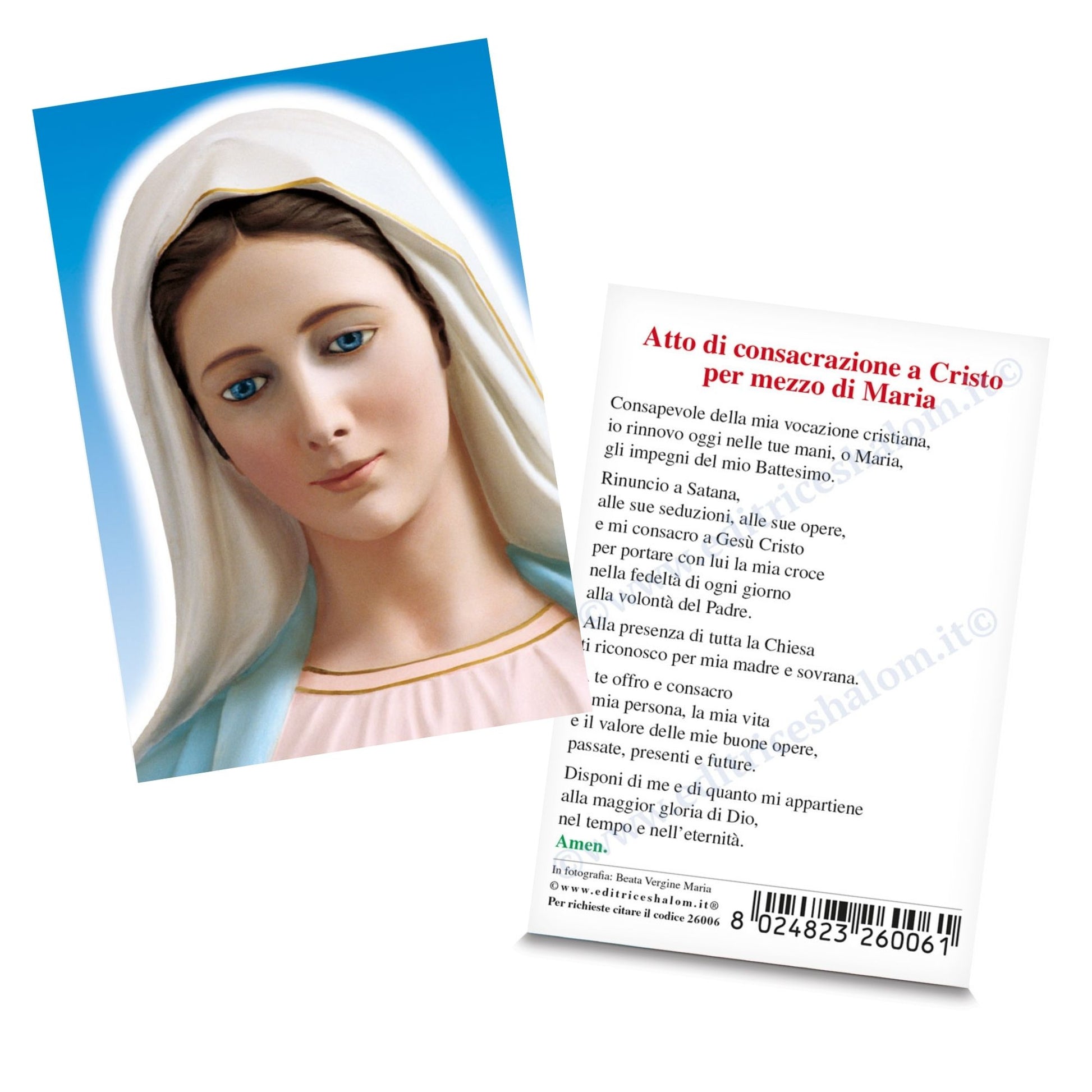 Santino Madonna frontale "Atto di consacrazione a Cristo per Maria"